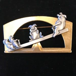 Teeter-Tottering Little Pigs Brooch